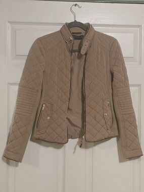 Zara Quilted Tan Bomber Jacket